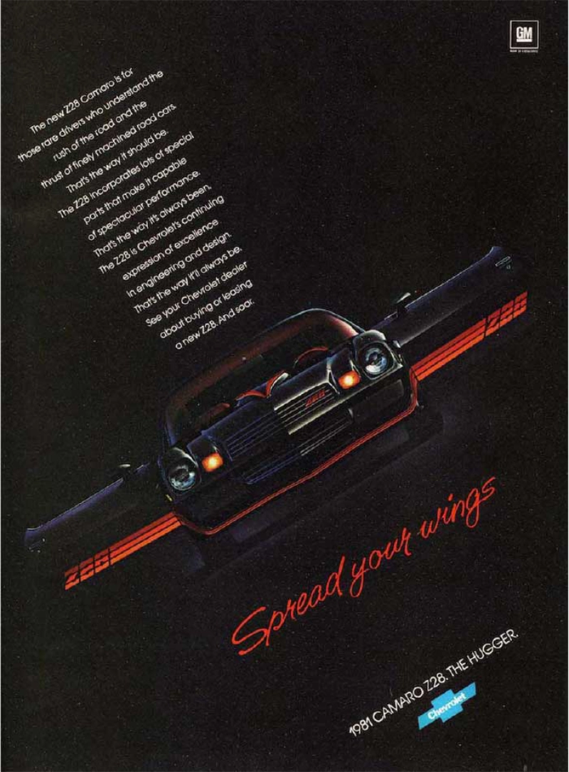 Vintage auto ad: Camaro Z28, Spread your wings